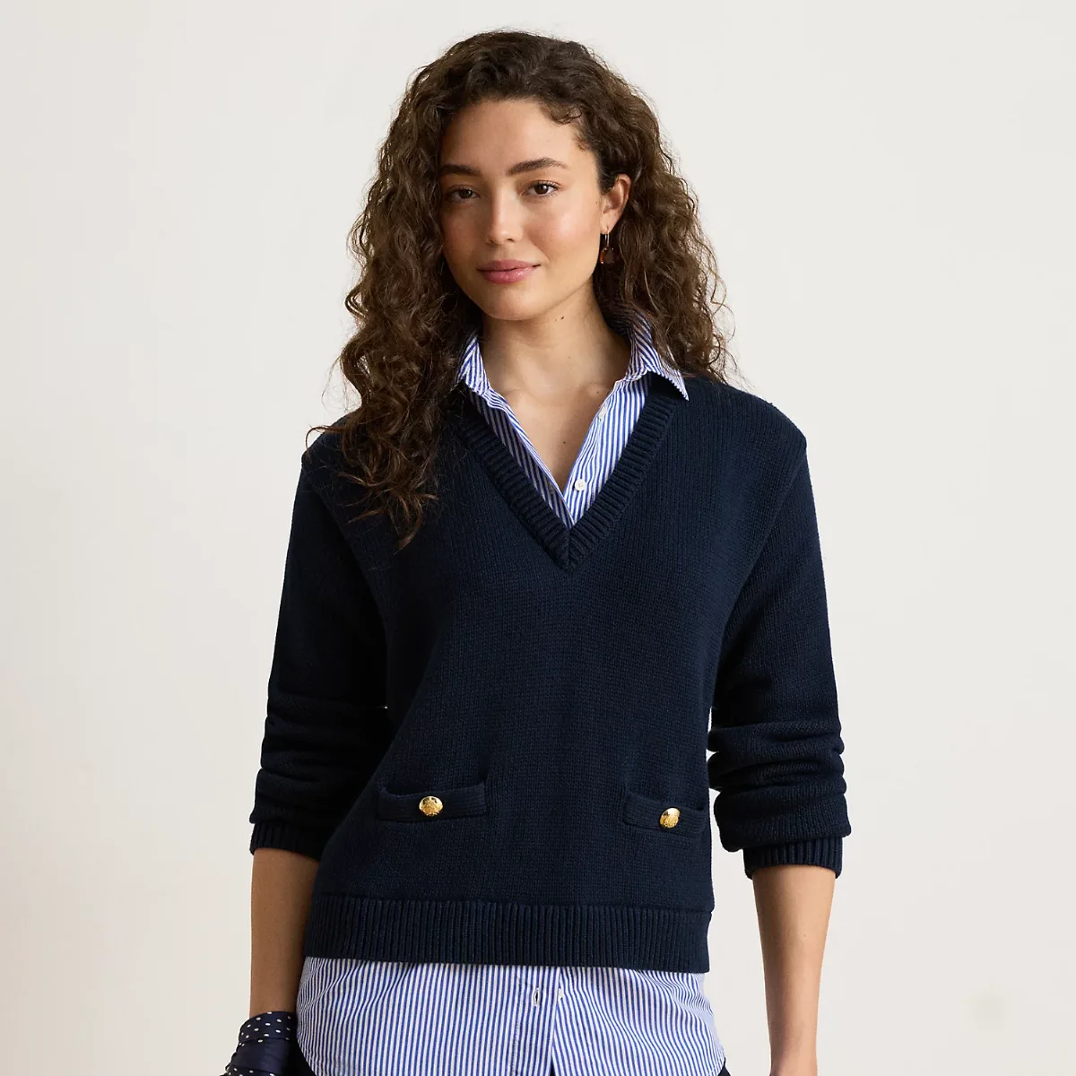 Layered Button-Trim Cotton Sweater by Ralph Lauren