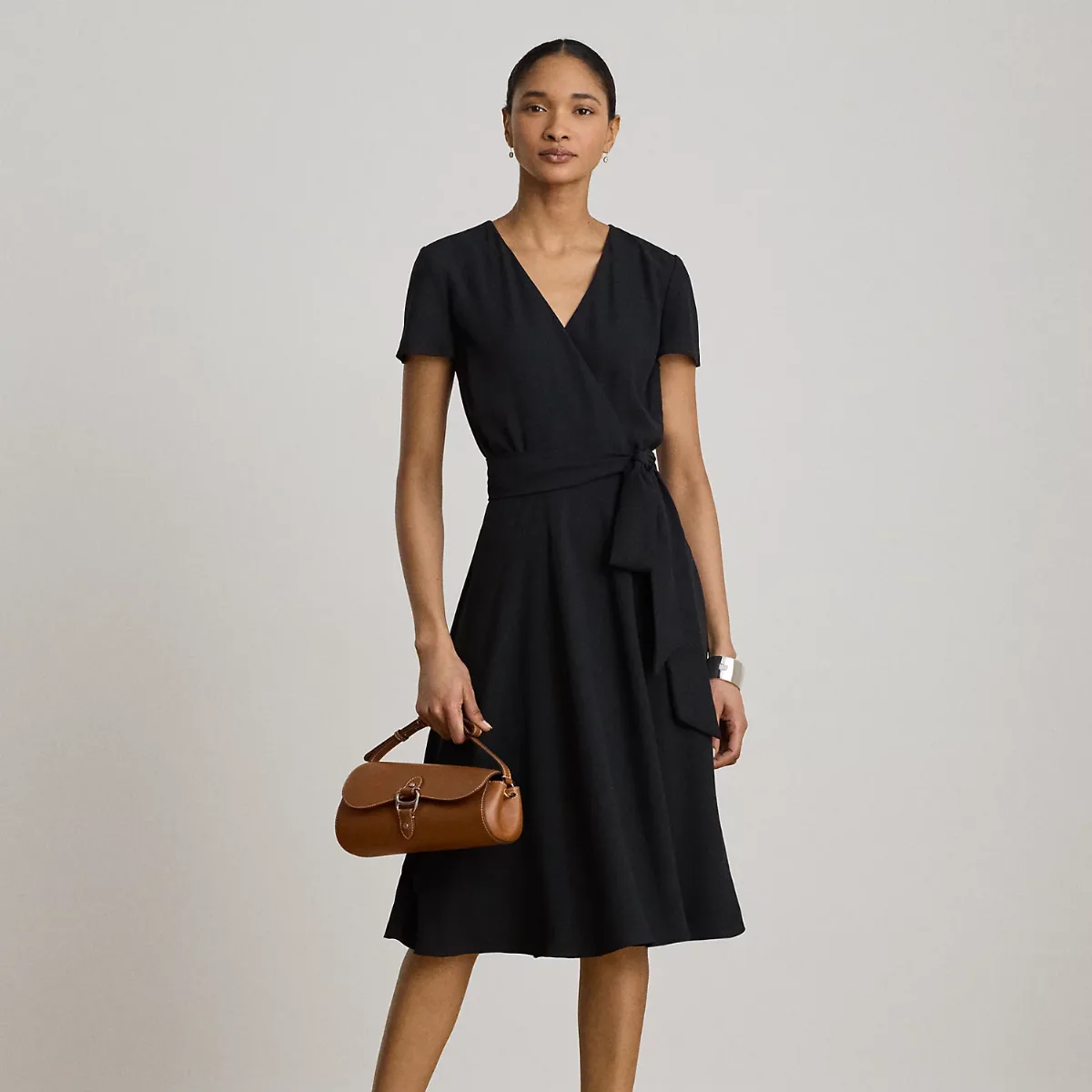 Belted Georgette Surplice Dress