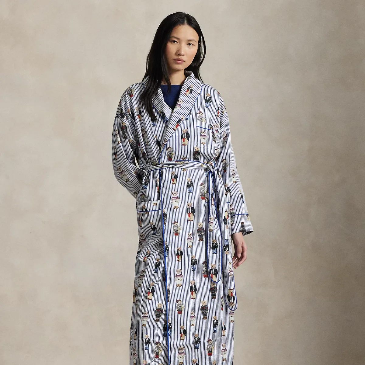 Striped Polo Bear Cotton Sateen Robe by Ralph Lauren