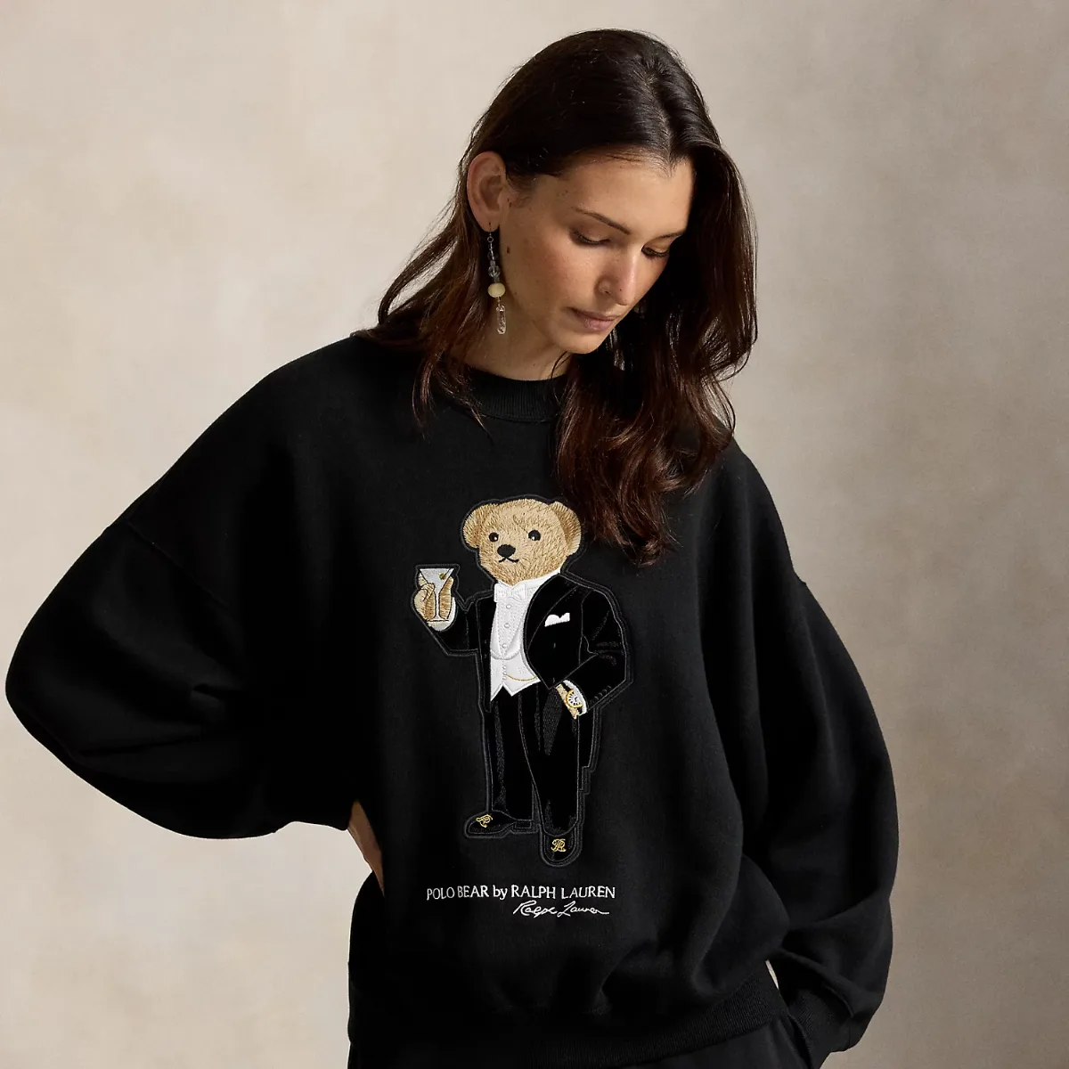 Martini Polo Bear-Patch Fleece Crewneck by Ralph Lauren