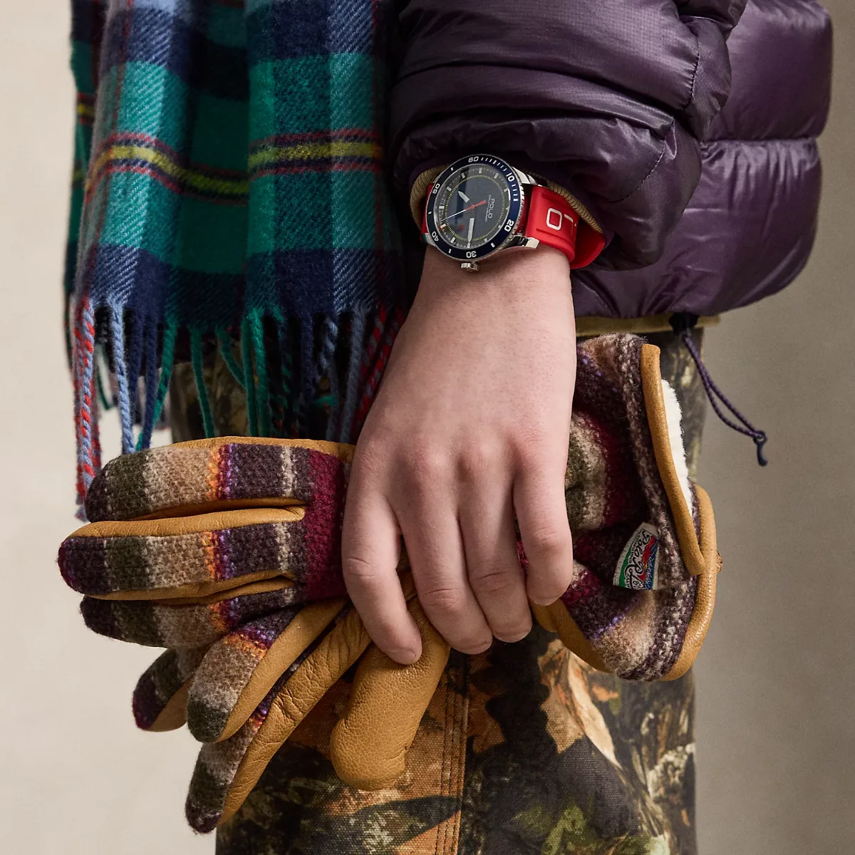 Textured-Stripe Hybrid Goatskin Gloves by Ralph Lauren