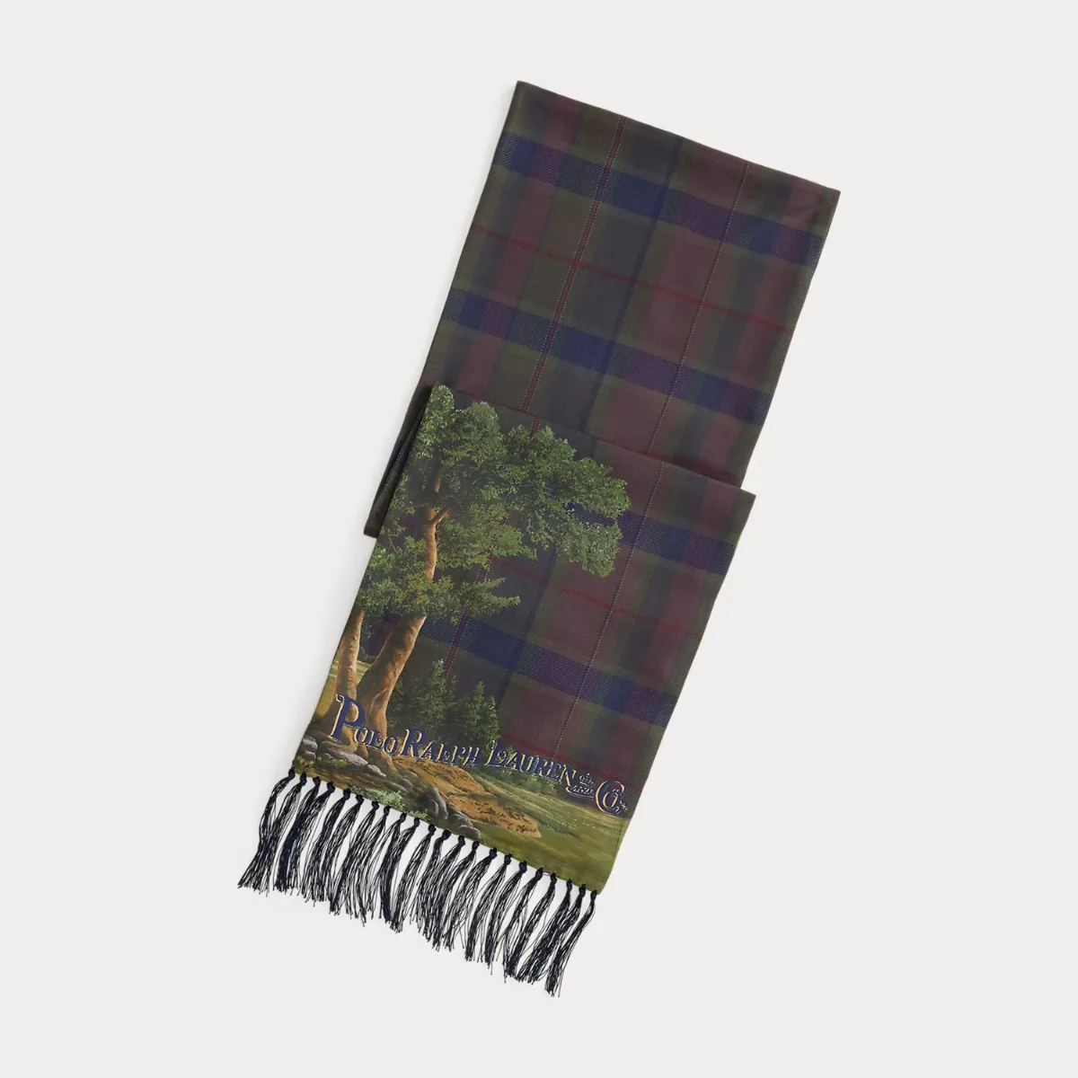 Tasseled Equestrian-Plaid Silk Scarf by Ralph Lauren
