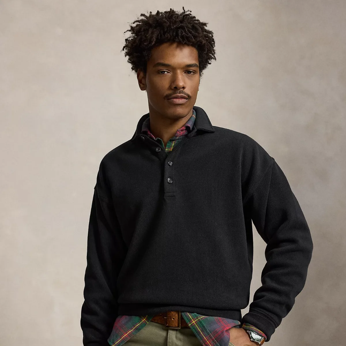Relaxed Fit Ribbed Polo Pullover by Ralph Lauren