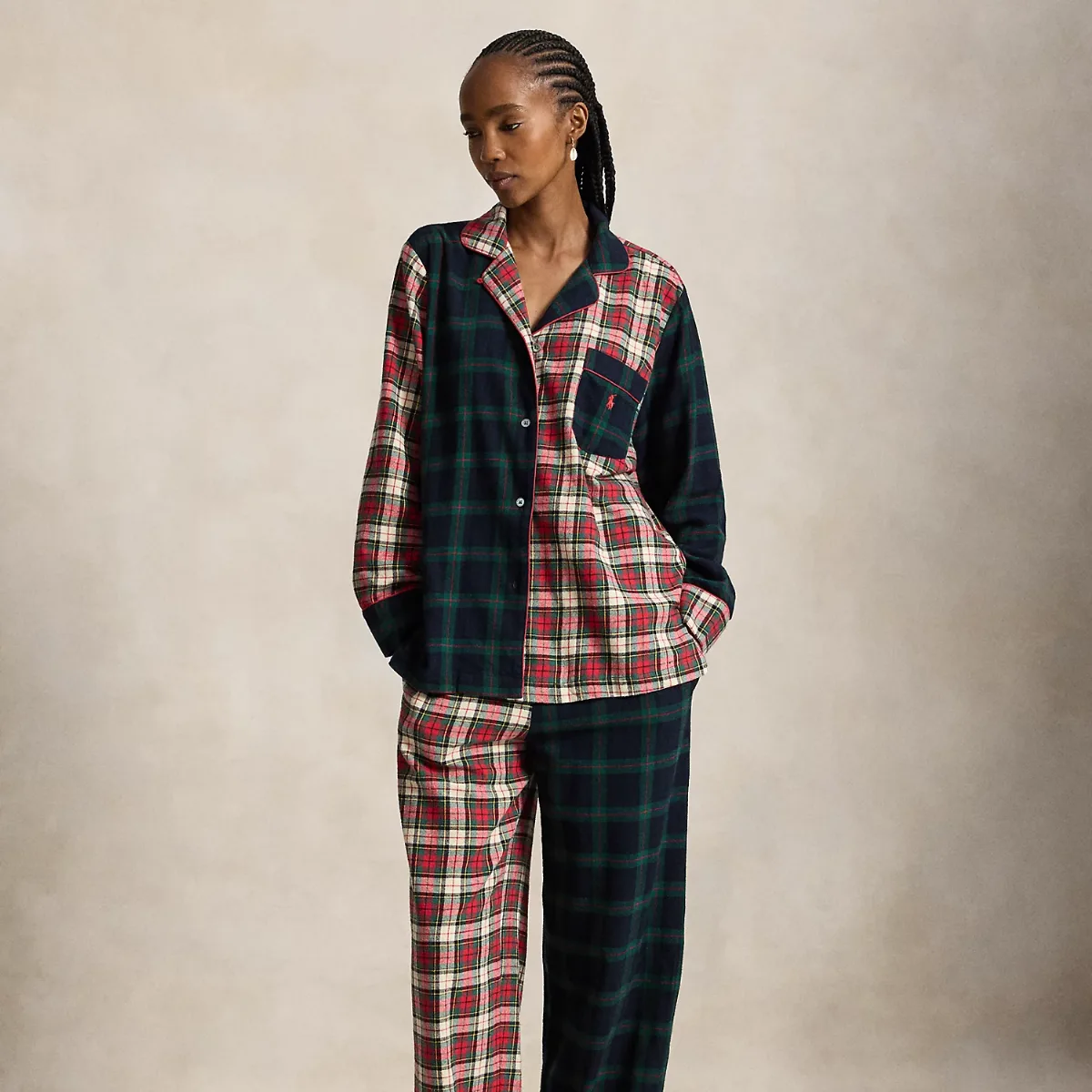 Mixed-Plaid Flannel Long-Sleeve PJ Set by Ralph Lauren
