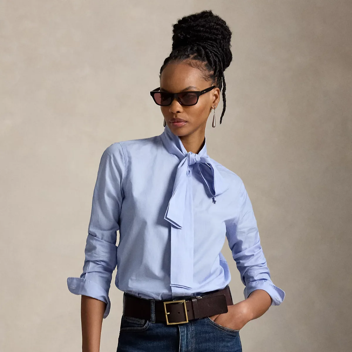 Slim Fit Cotton Tie-Neck Shirt by Ralph Lauren