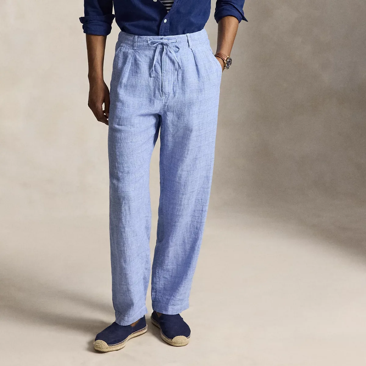 Lateef Relaxed Fit Plaid Linen Pant