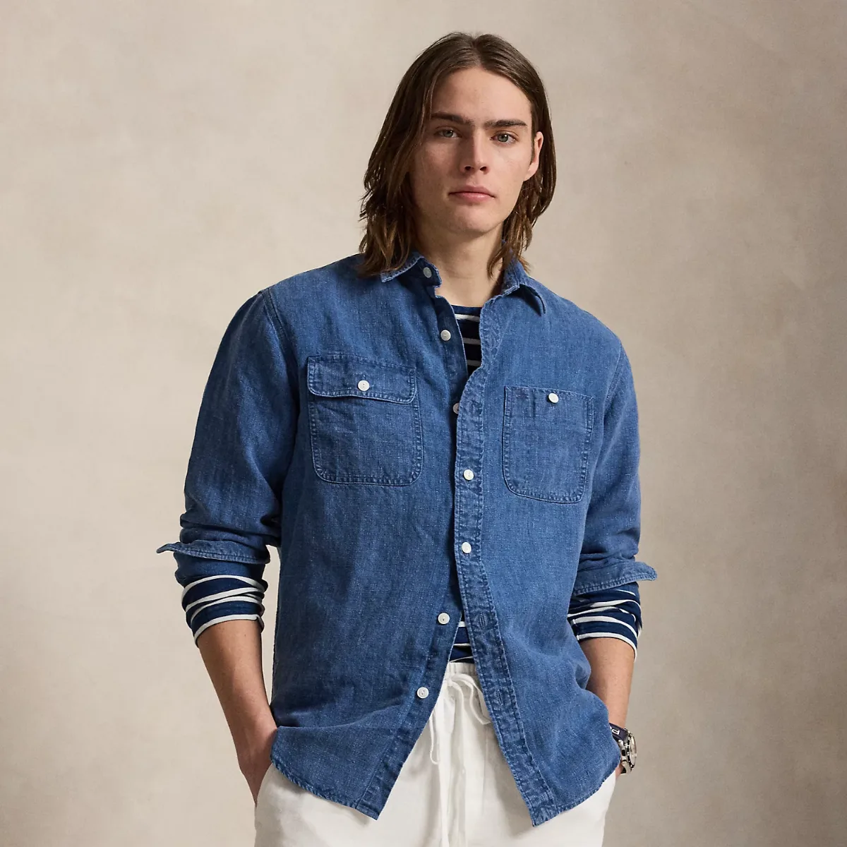 Classic Fit Indigo Linen Workshirt by Ralph Lauren