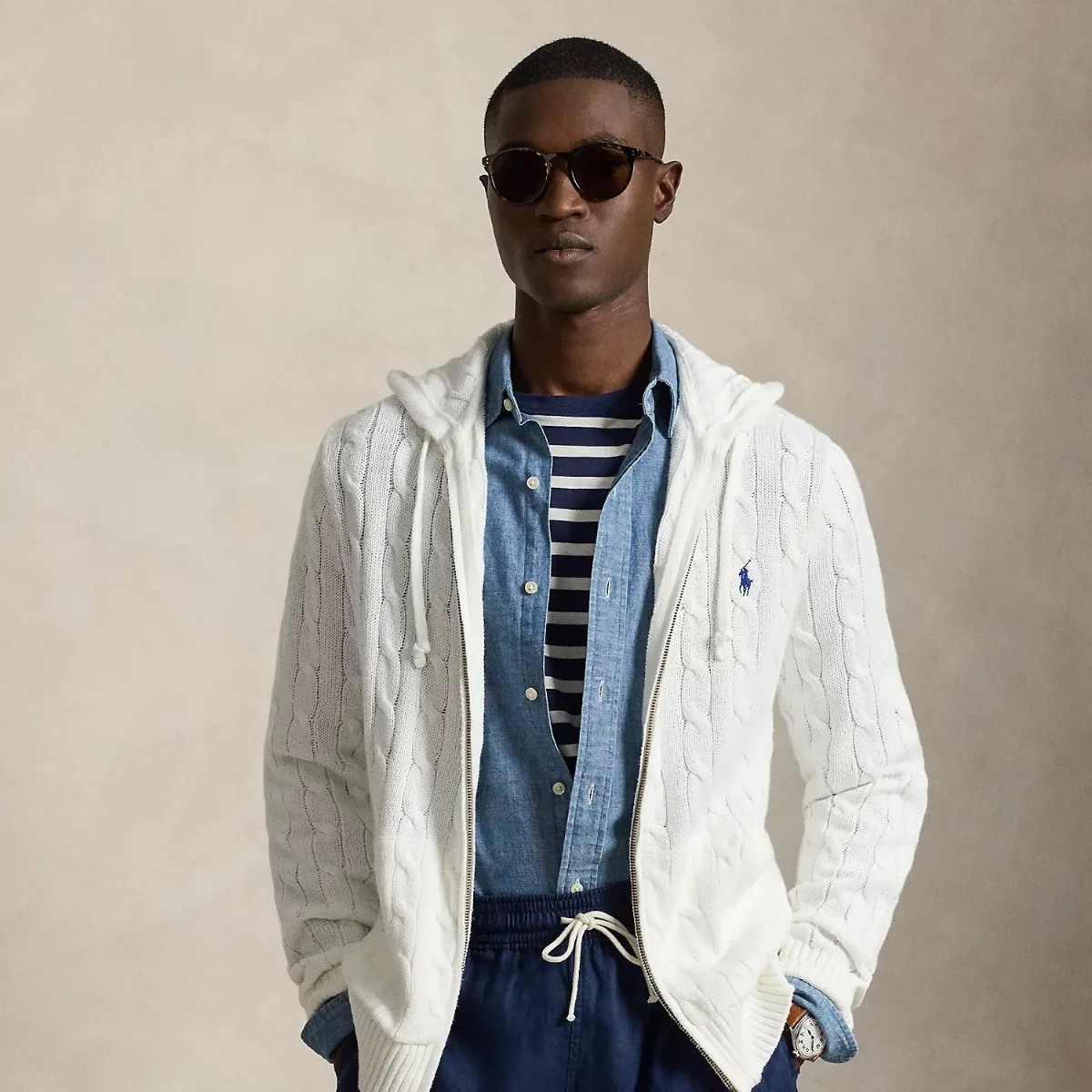 Cable-Knit Cotton Hooded Sweater by Ralph Lauren