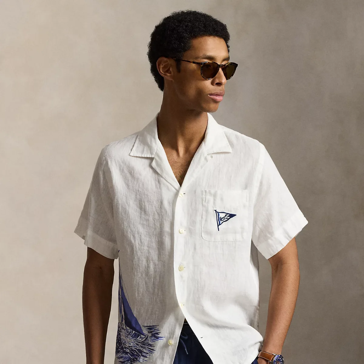 Classic Fit Nautical Linen Camp Shirt by Ralph Lauren