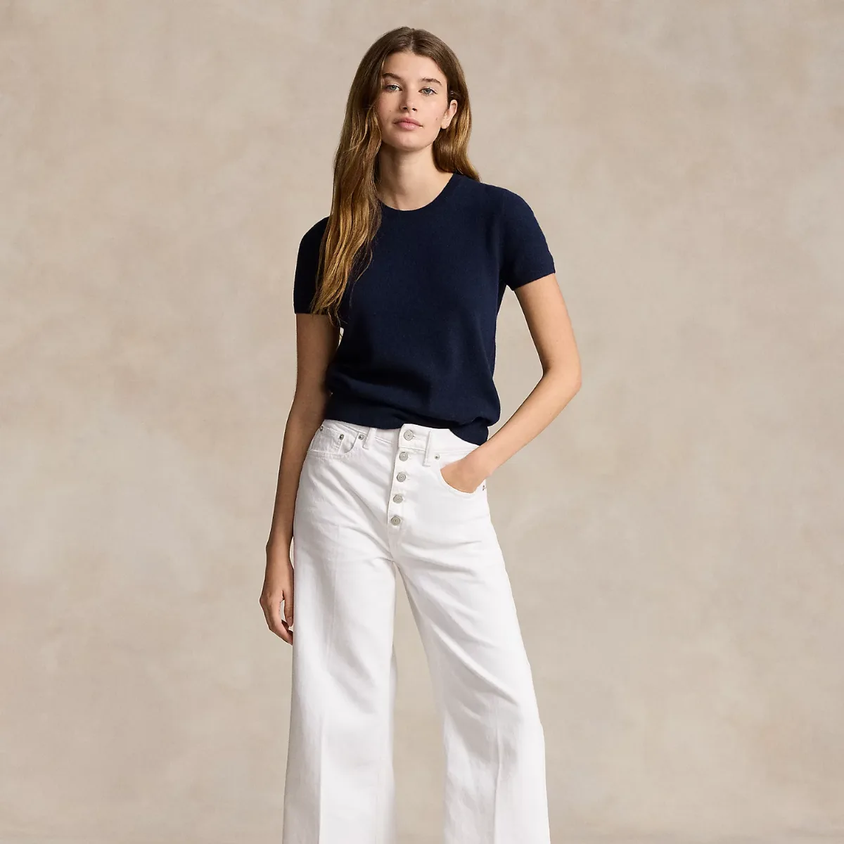 Cashmere Short-Sleeve Crewneck Sweater by Ralph Lauren
