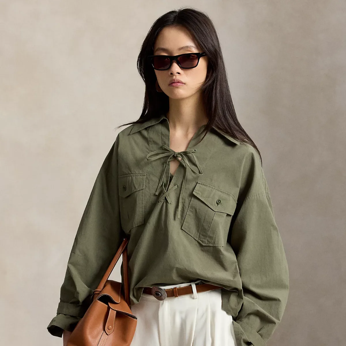 Lace-Up Cotton Shirt by Ralph Lauren