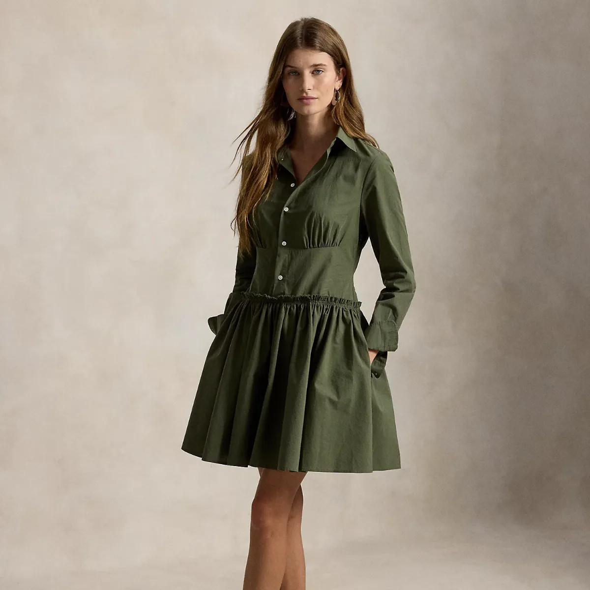 Paneled Cotton Canvas Mini Shirtdress by Ralph Lauren