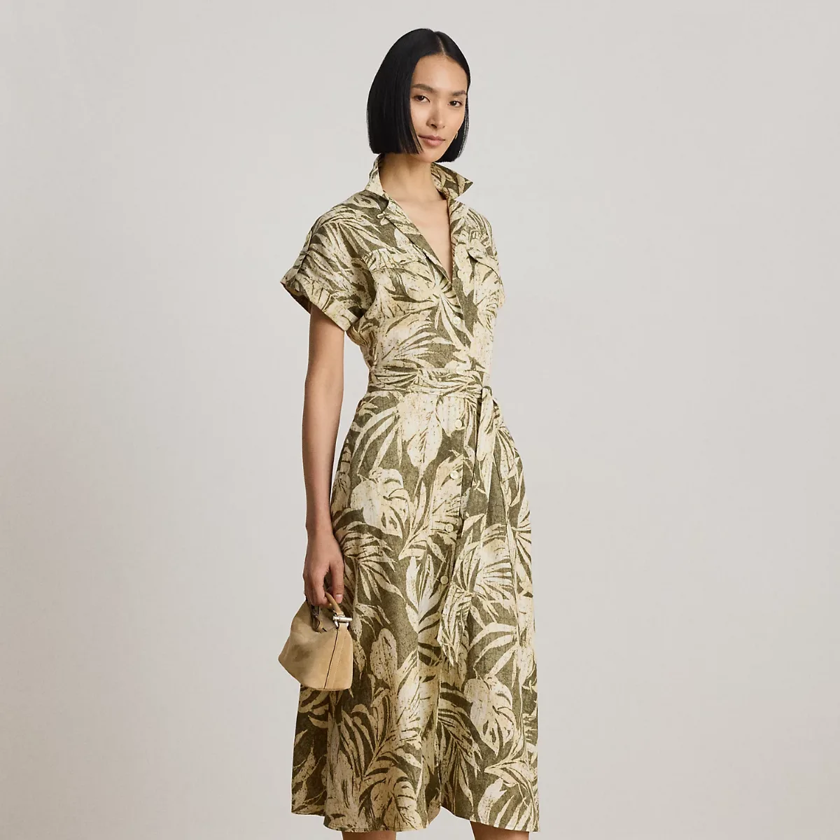 Palm-Frond-Print Linen Camp Shirtdress by Ralph Lauren