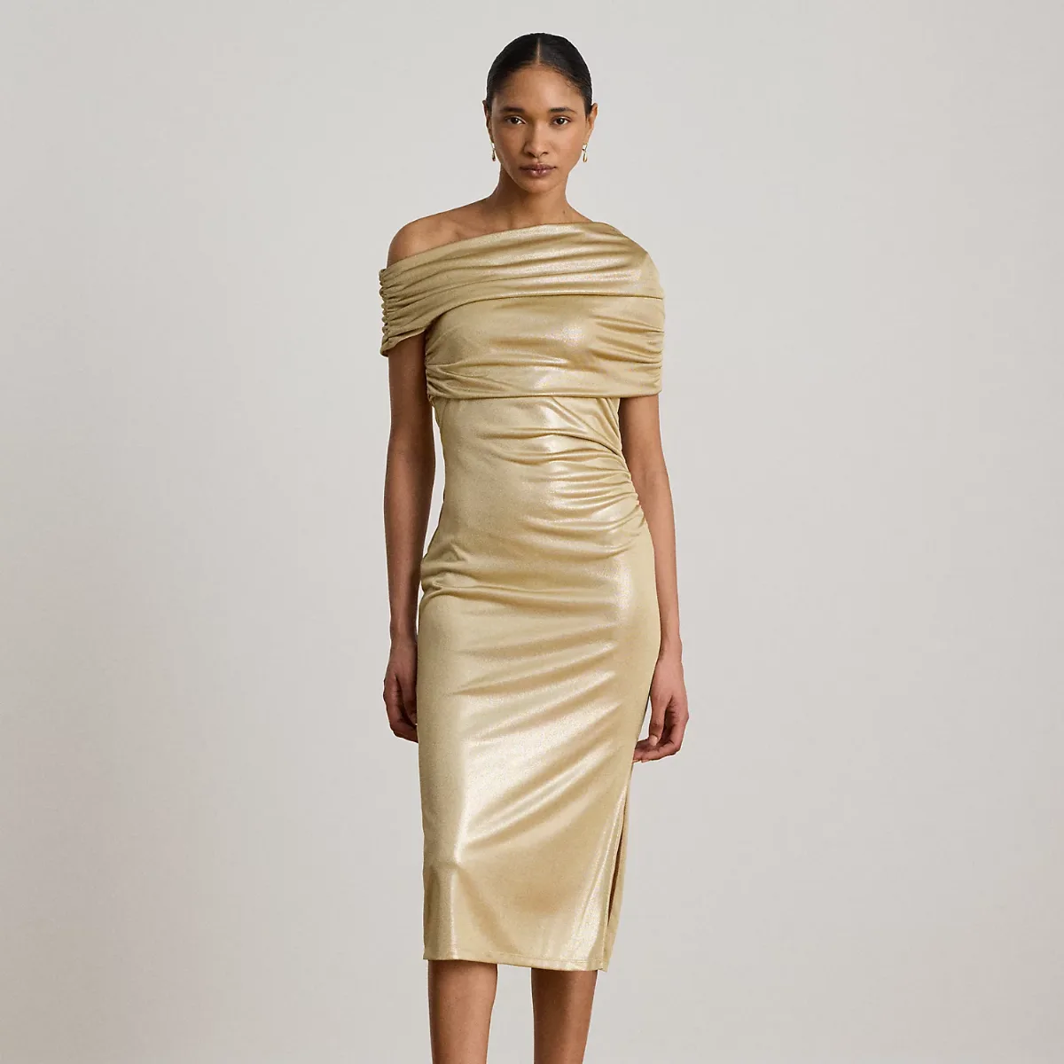 Metallic Off-the-Shoulder Cocktail Dress by Ralph Lauren