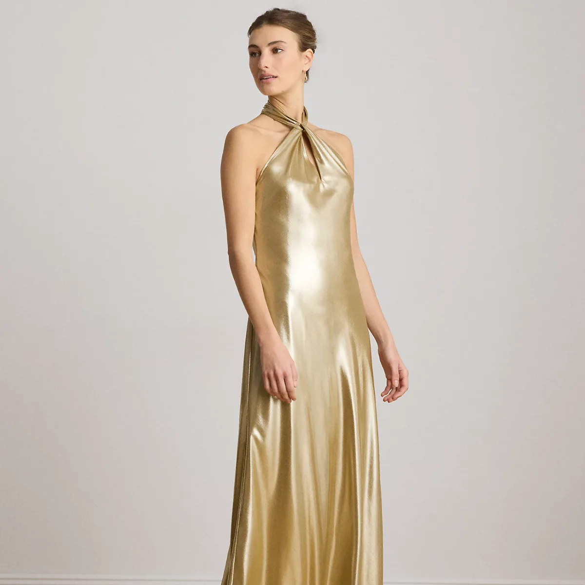 Metallic Chiffon Halter Gown by Ralph Lauren