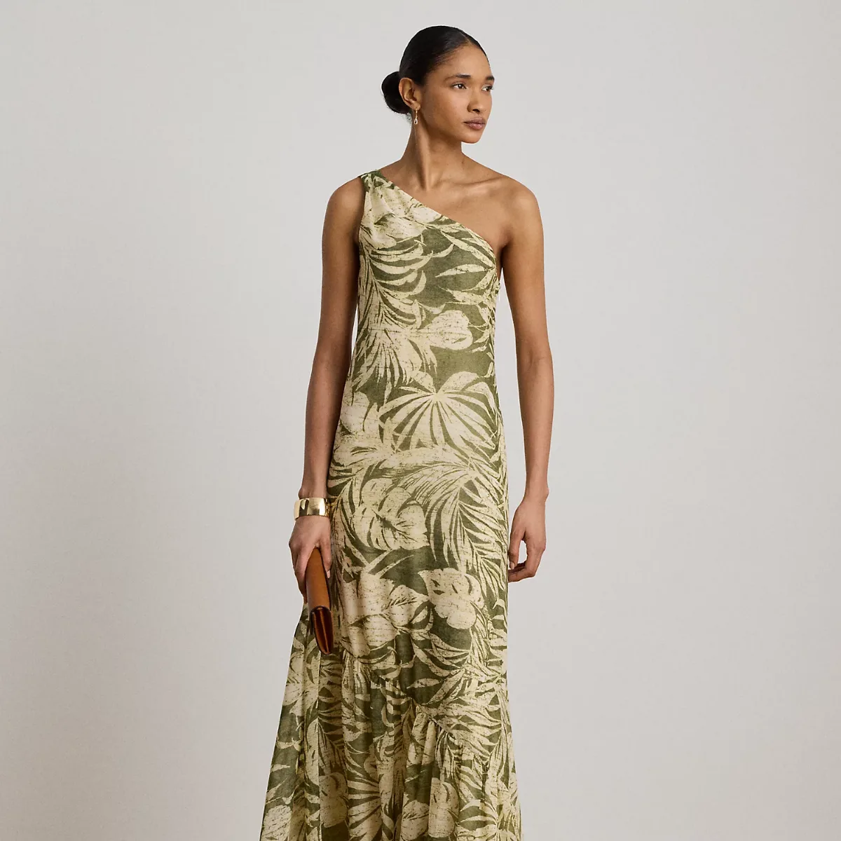 Print Georgette One-Shoulder Gown by Ralph Lauren