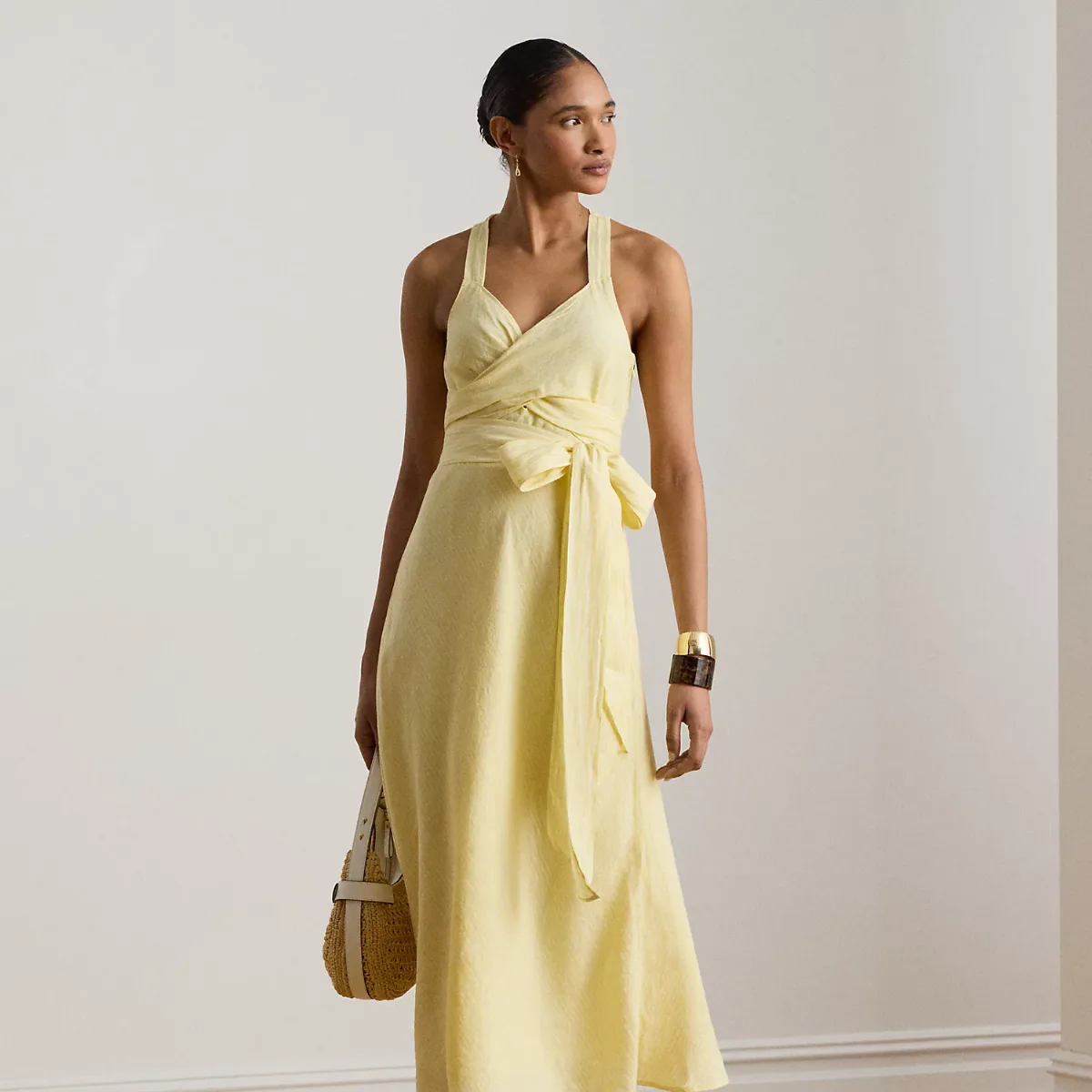 Striped Tie-Front Linen Midi Dress by Ralph Lauren