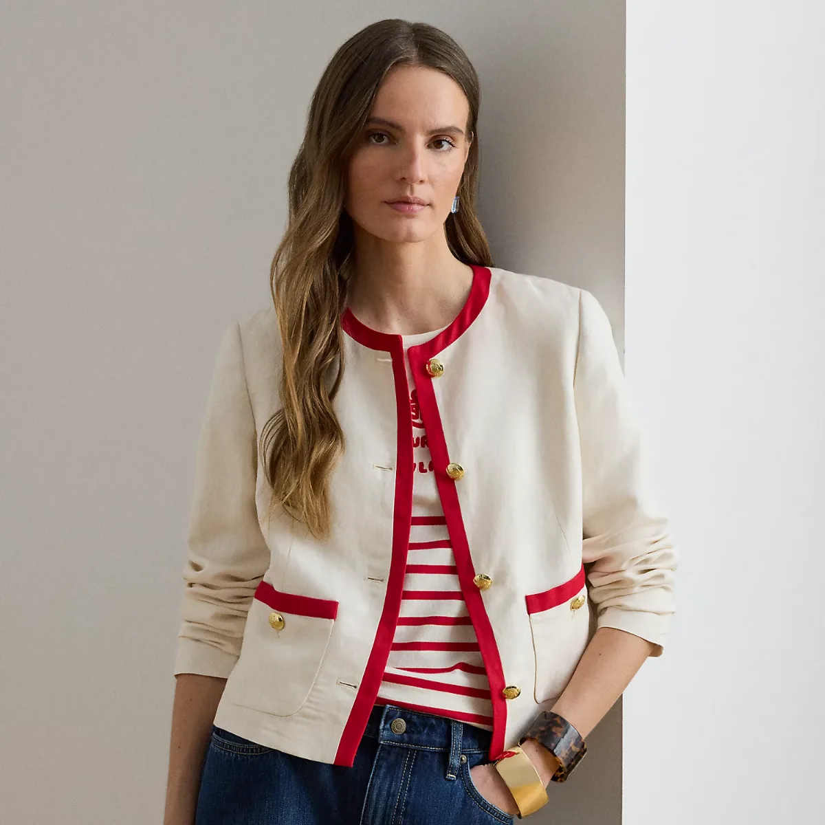 Two-Tone Linen-Blend Twill Blazer by Ralph Lauren