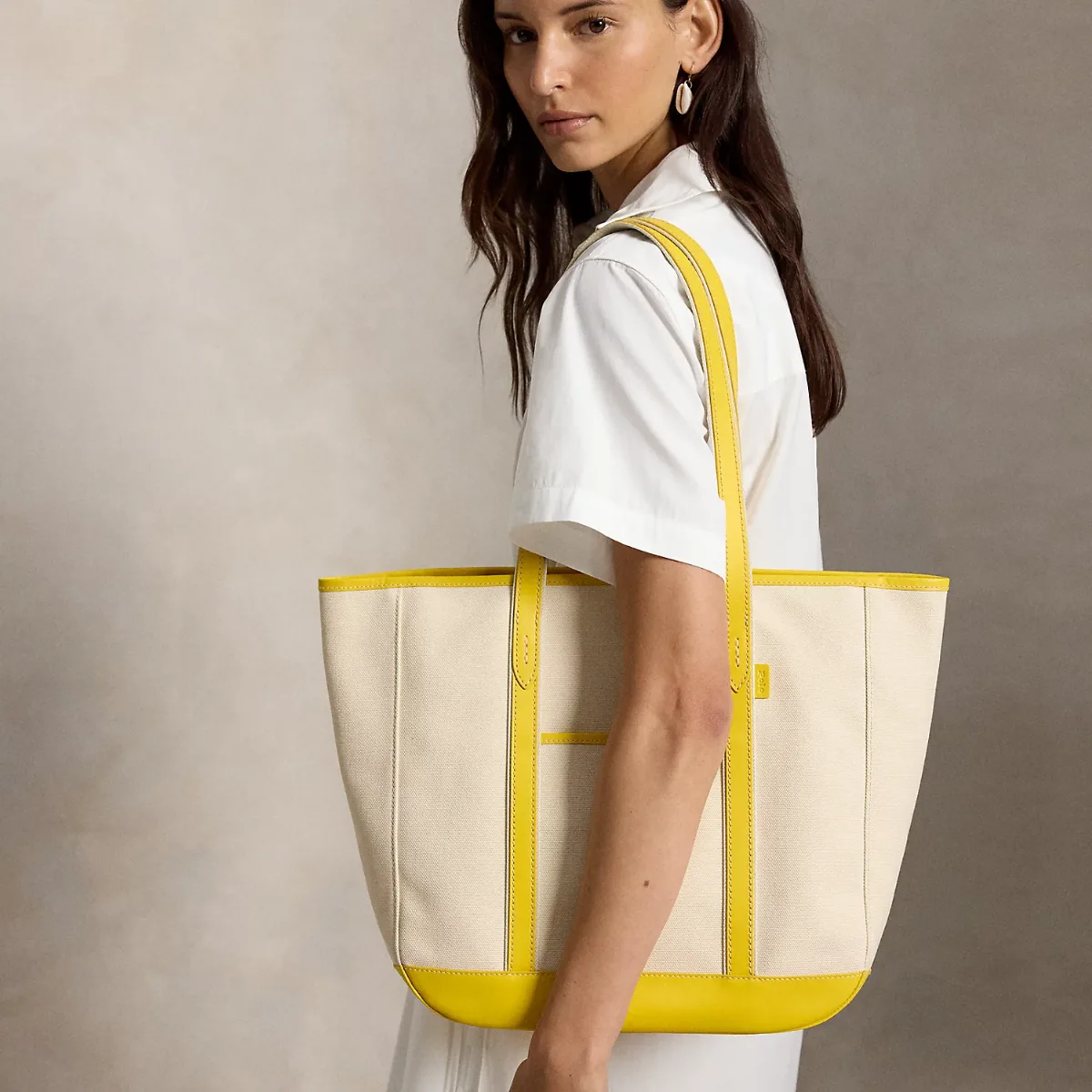 Leather-Trim Canvas Medium Shopper Tote by Ralph Lauren