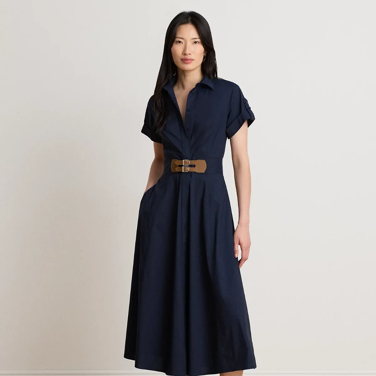 Buckle-Trim Stretch-Cotton Blend Dress by Ralph Lauren