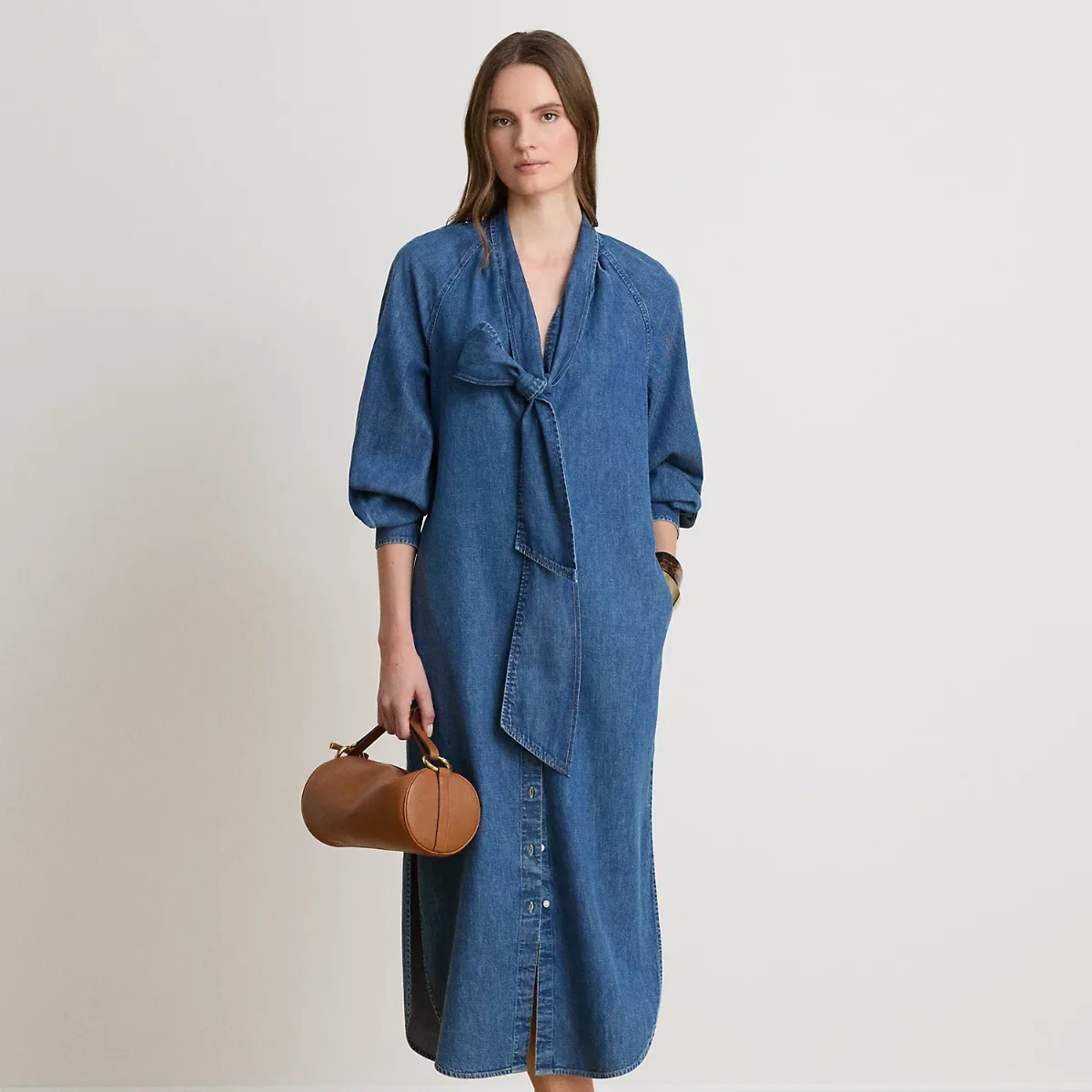 Denim Tie-Neck Shirtdress by Ralph Lauren