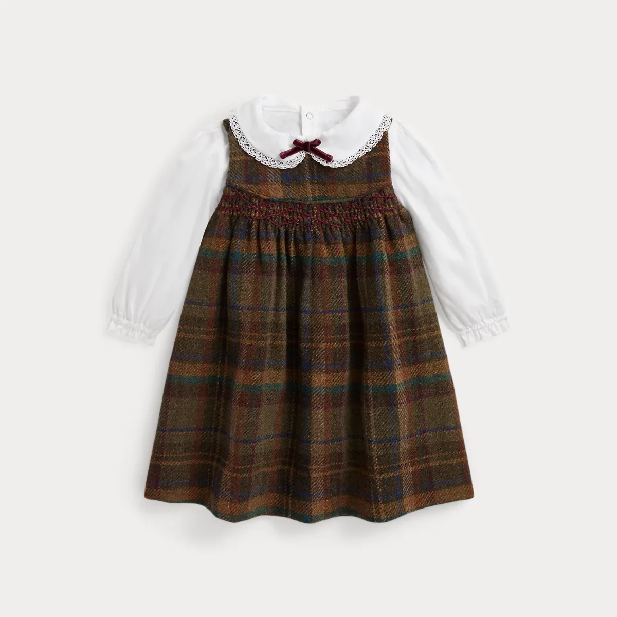 Cotton Bodysuit & Wool-Blend Plaid Dress by Ralph Lauren