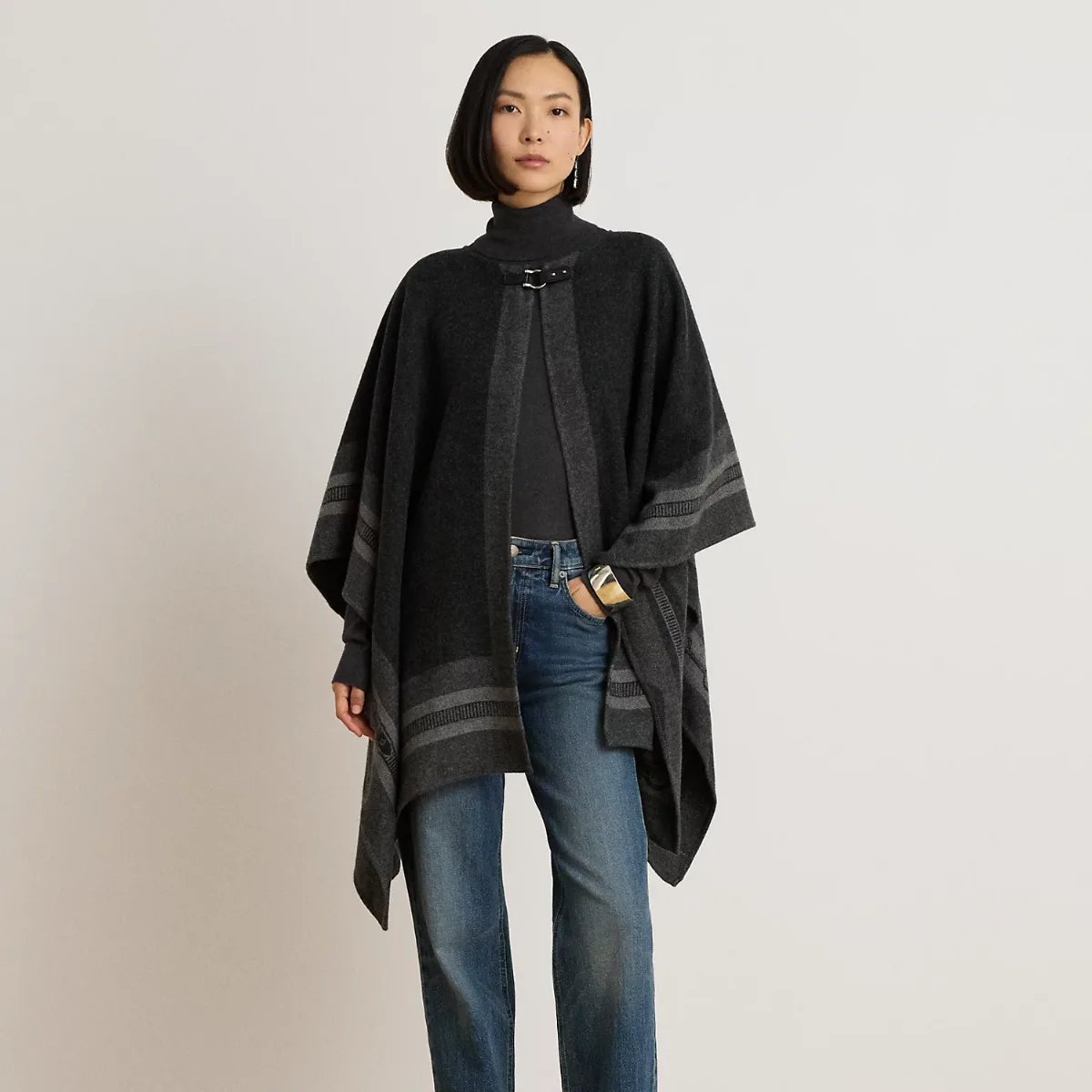 Buckle-Trim Belting-Motif Jacquard Ruana by Ralph Lauren