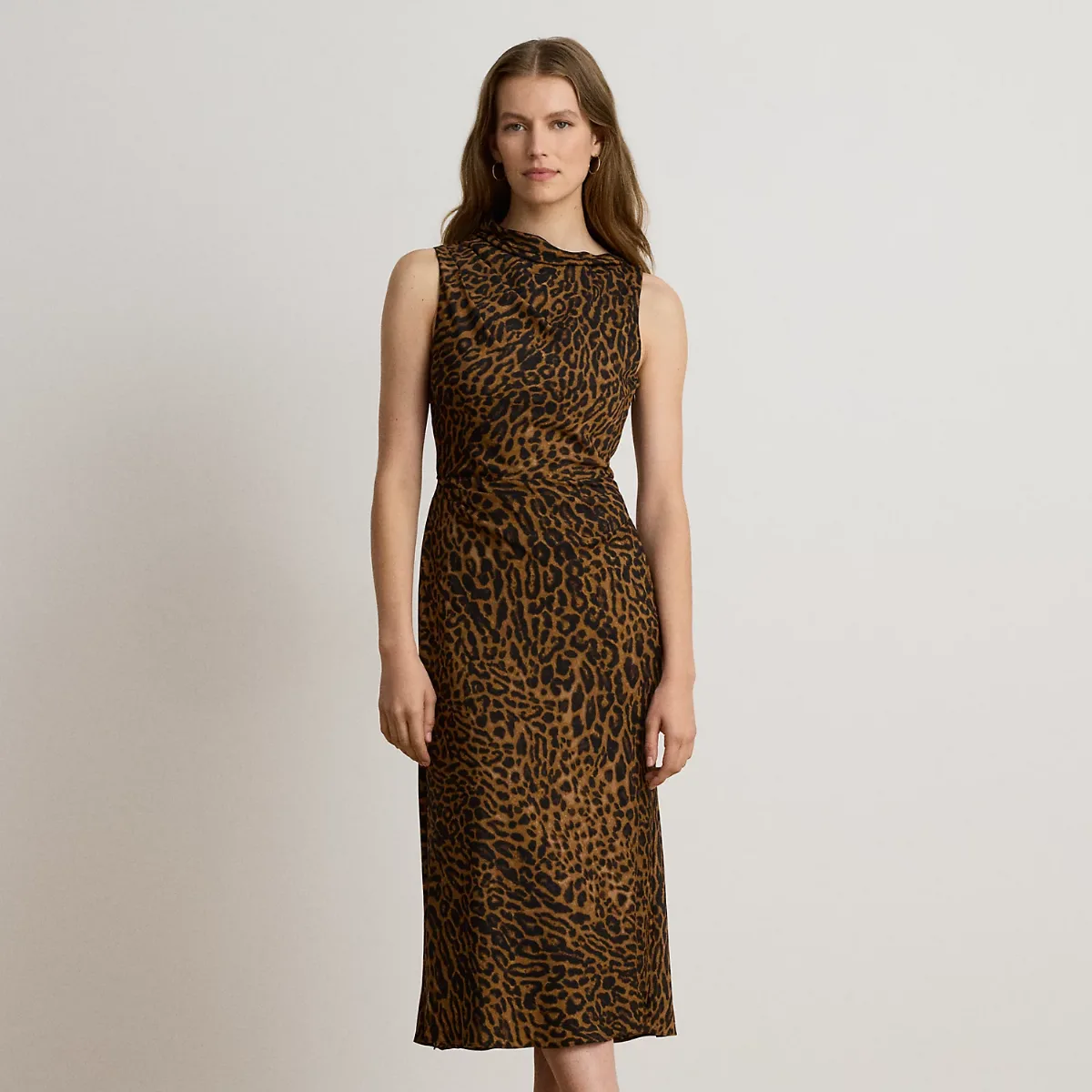 Ocelot-Print Pleated Crepe Dress by Ralph Lauren