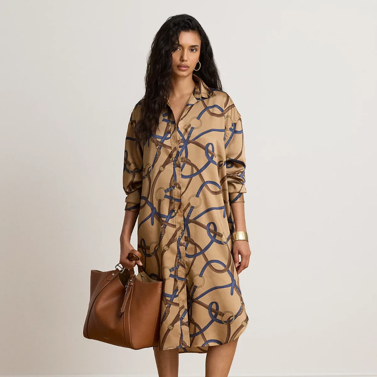 Belting-Print Twill Midi Shirtdress by Ralph Lauren