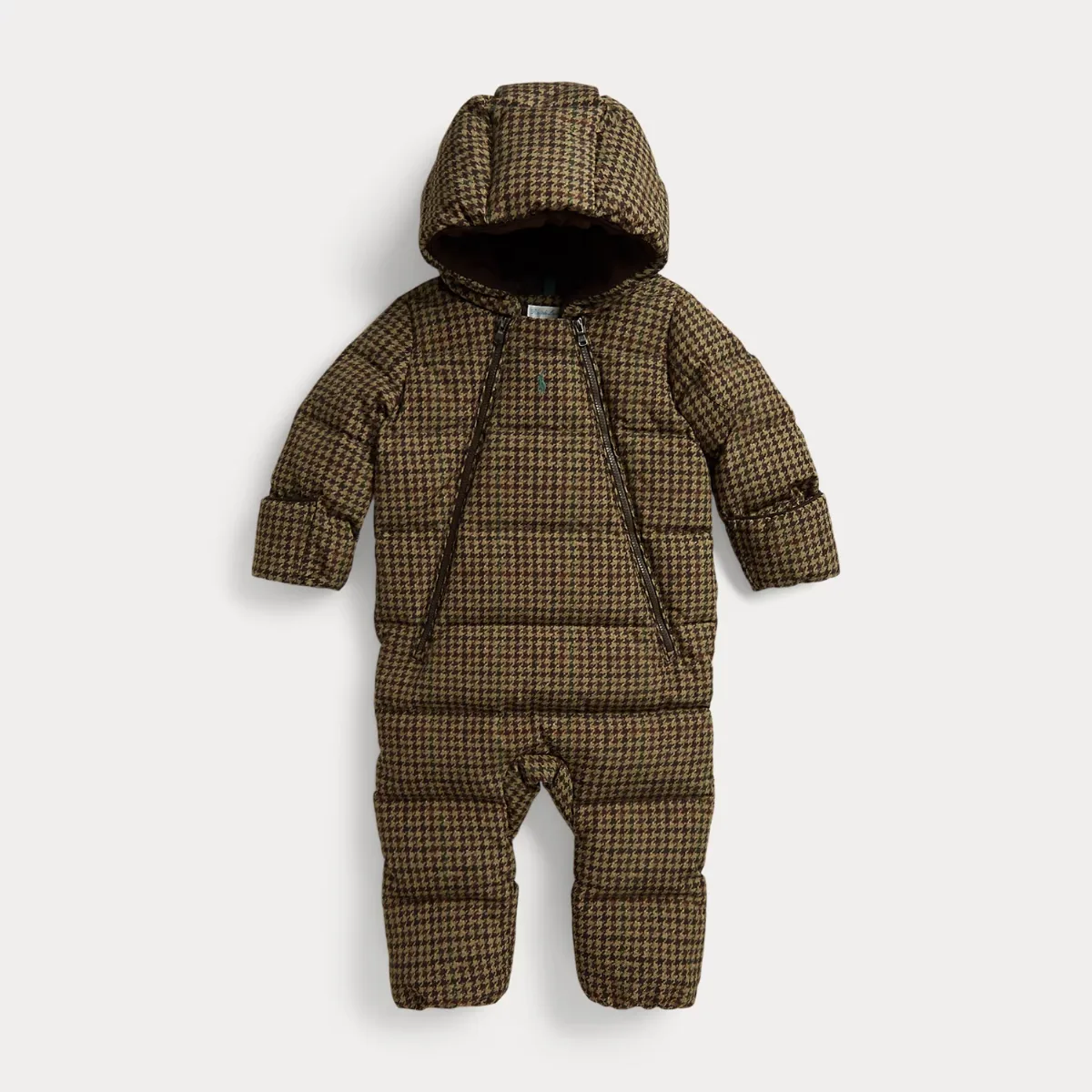 Tweed-Print Down Hooded Bunting by Ralph Lauren