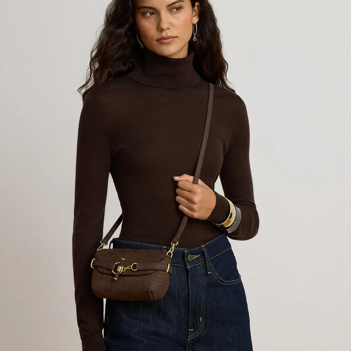 Croc-Embossed Small Blaike Crossbody Bag by Ralph Lauren