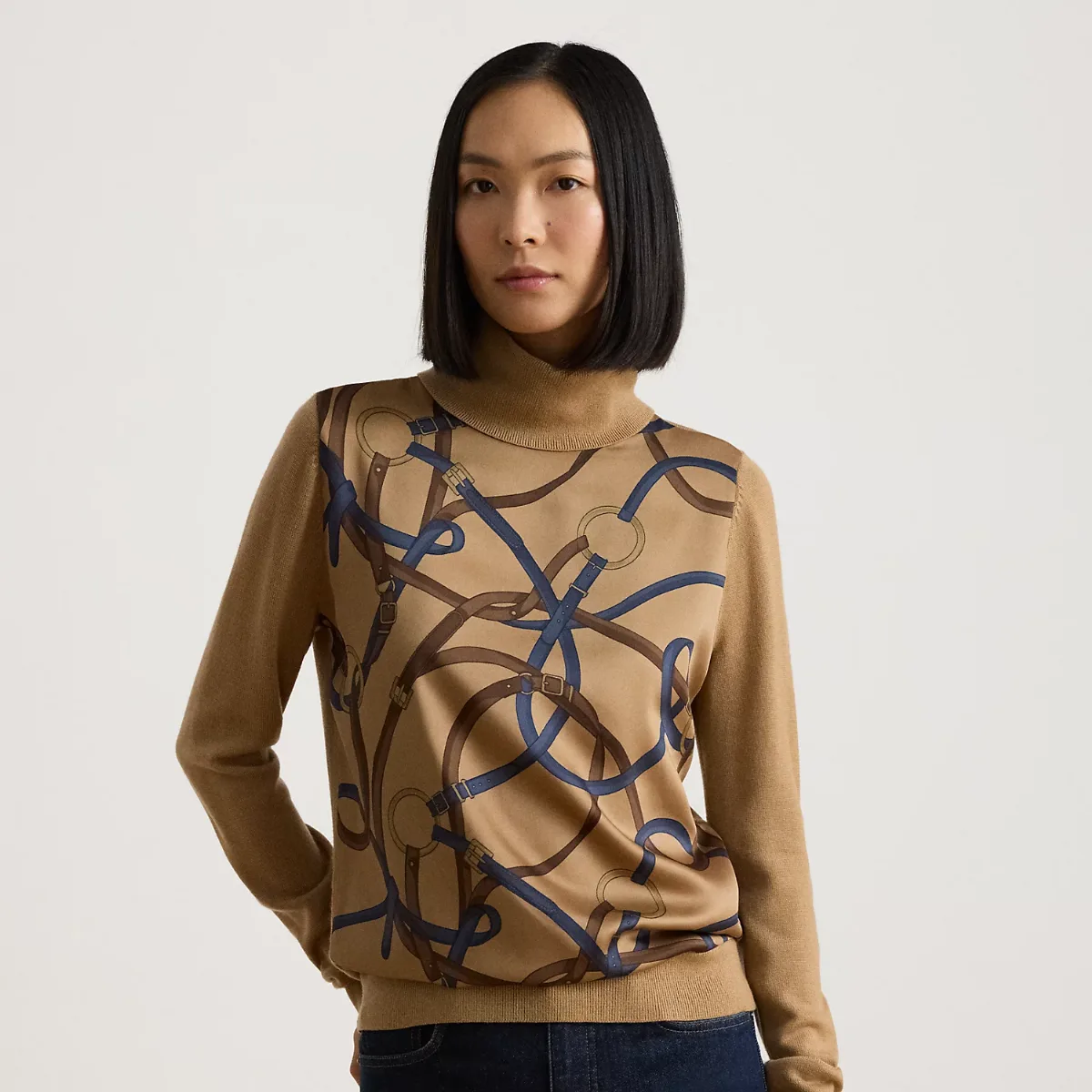 Belting-Print Turtleneck Sweater by Ralph Lauren