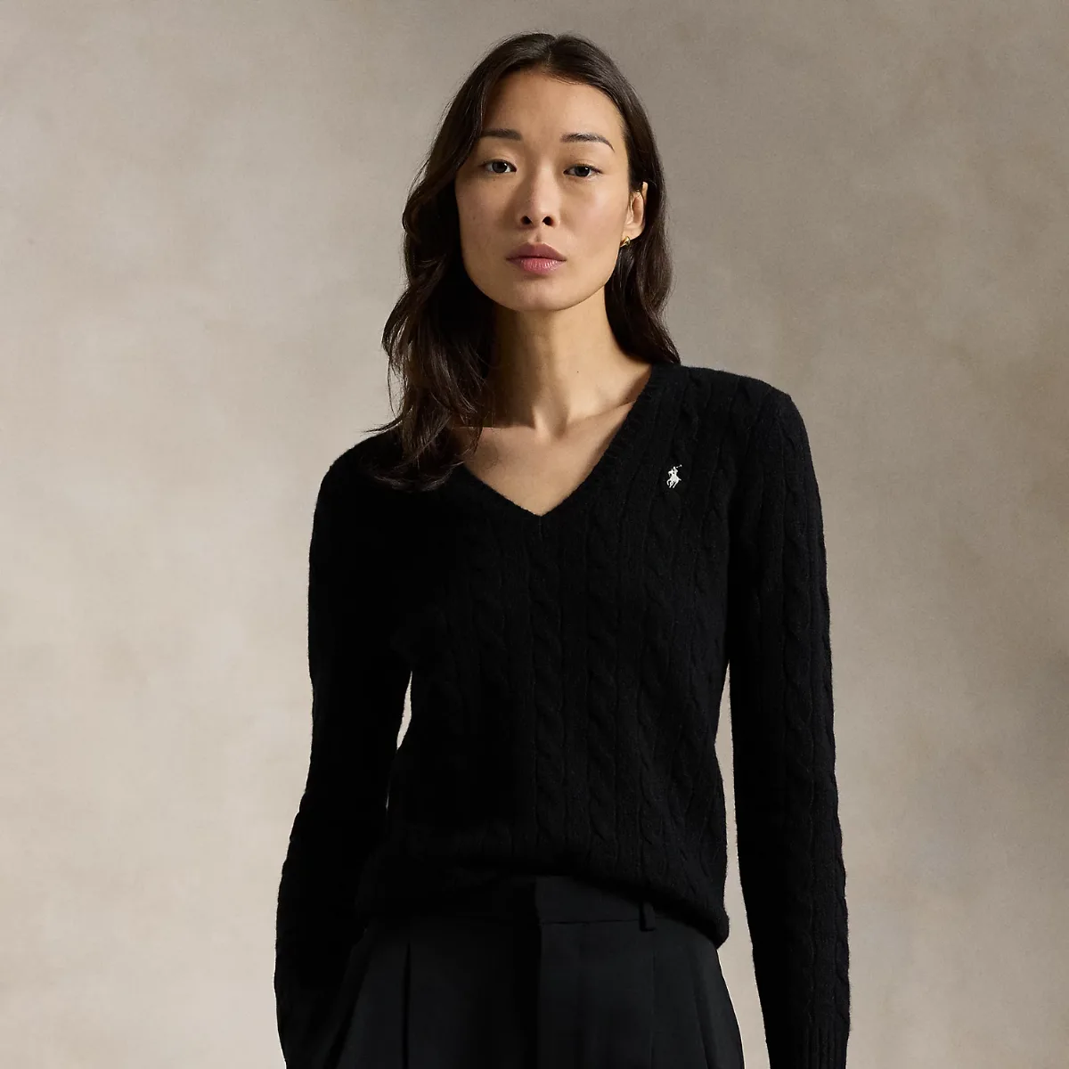 Cable-Knit Wool-Cashmere V-Neck Sweater