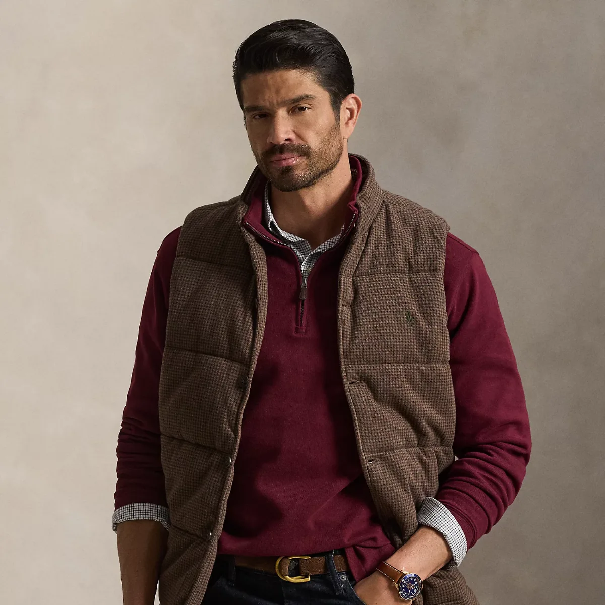 Houndstooth Estate-Rib Vest by Ralph Lauren