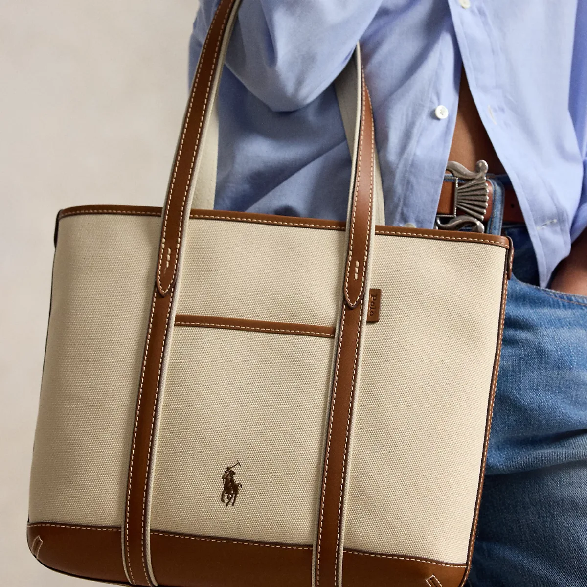 Cotton Canvas Small Shopper Tote by Ralph Lauren