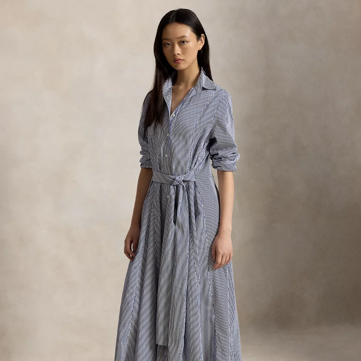 Striped Cotton Tie-Waist Shirtdress by Ralph Lauren