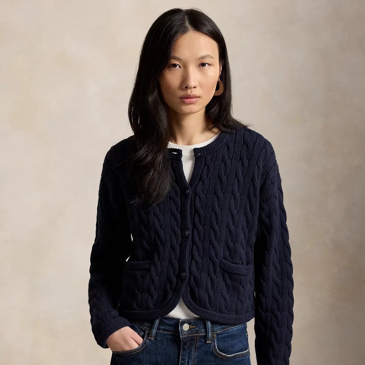 Cable-Knit Cotton-Blend Cardigan