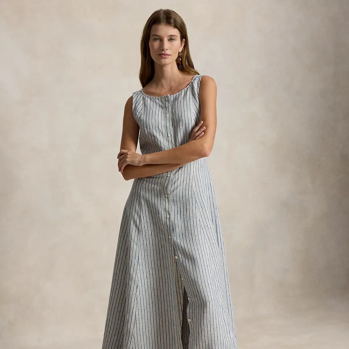 Striped Paneled Linen Dress by Ralph Lauren