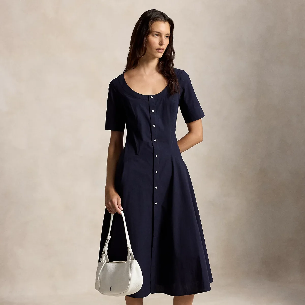 Cotton Canvas Scoopneck Dress