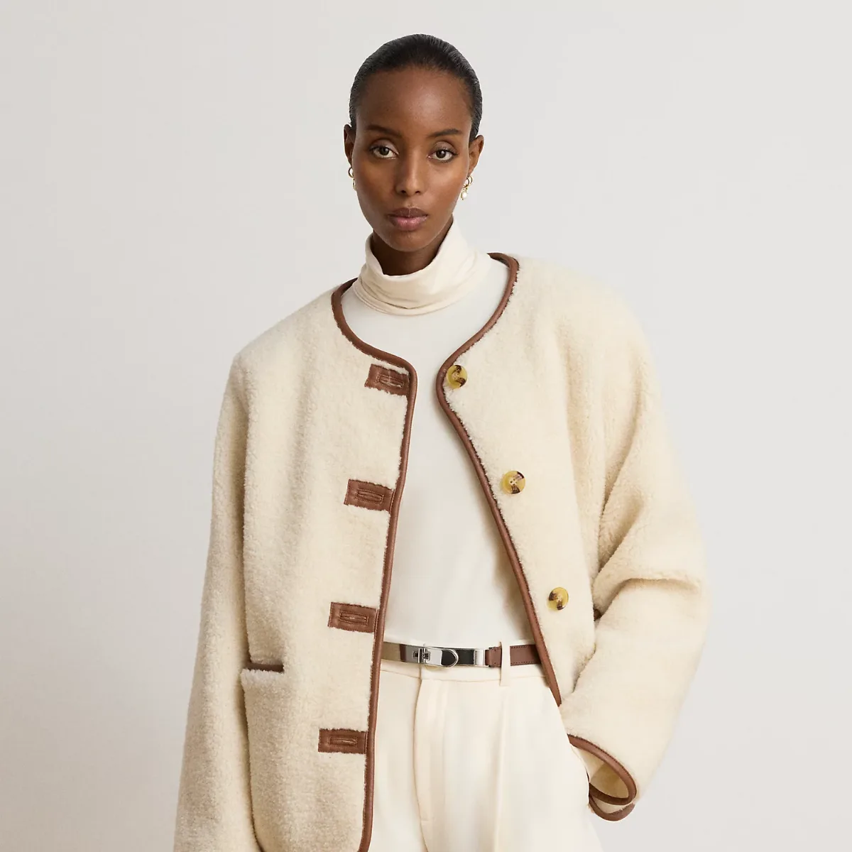 Faux-Leather-Trim Faux-Fur Teddy Coat by Ralph Lauren