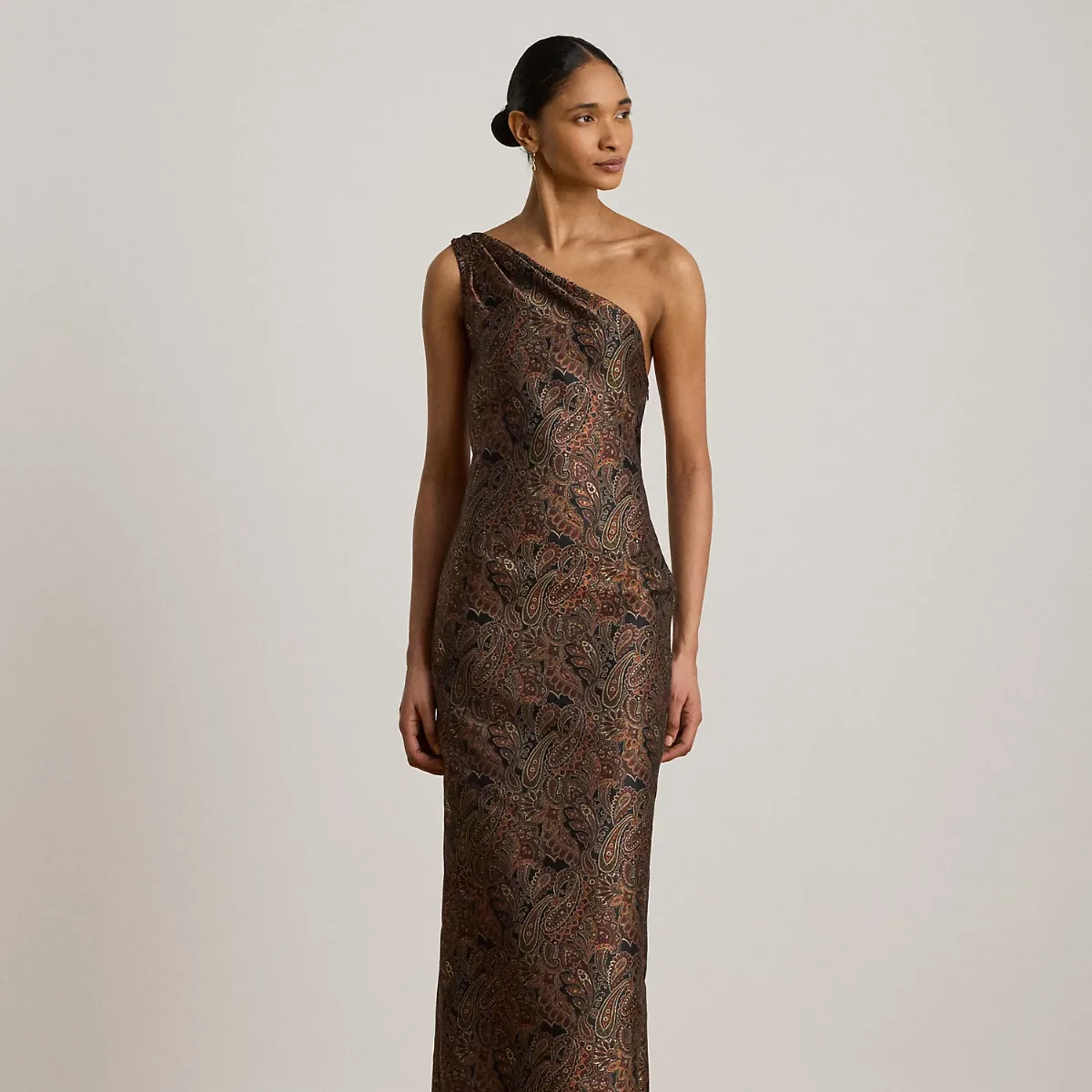 Paisley Jacquard One-Shoulder Gown by Ralph Lauren