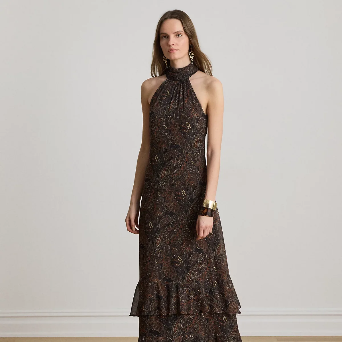 Paisley Georgette Tiered Mockneck Gown by Ralph Lauren