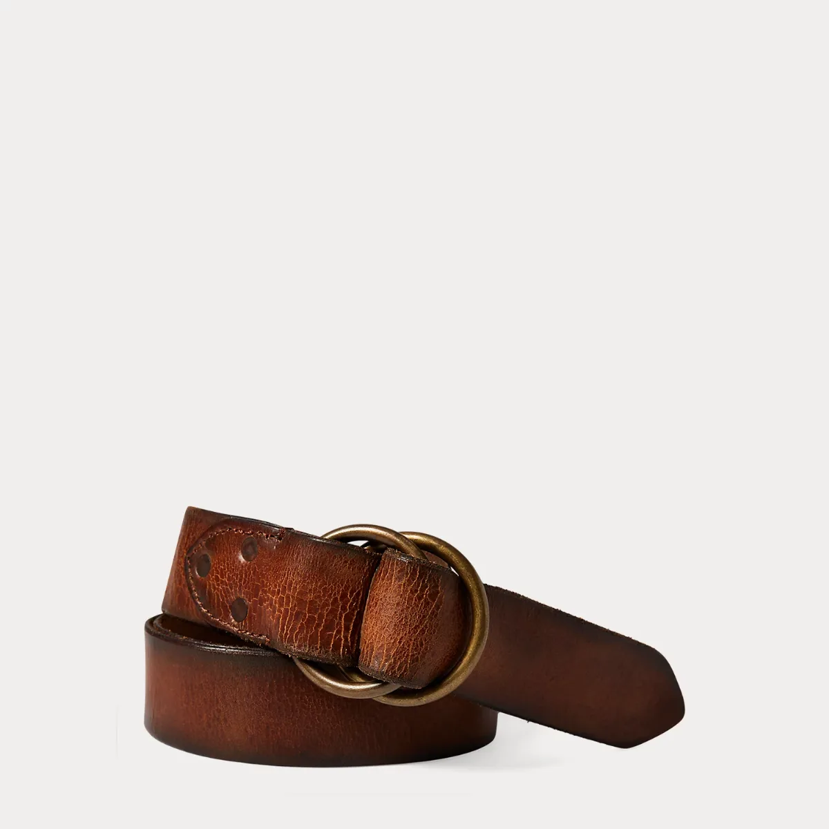 Distressed Leather Double-O-Ring Belt by Ralph Lauren