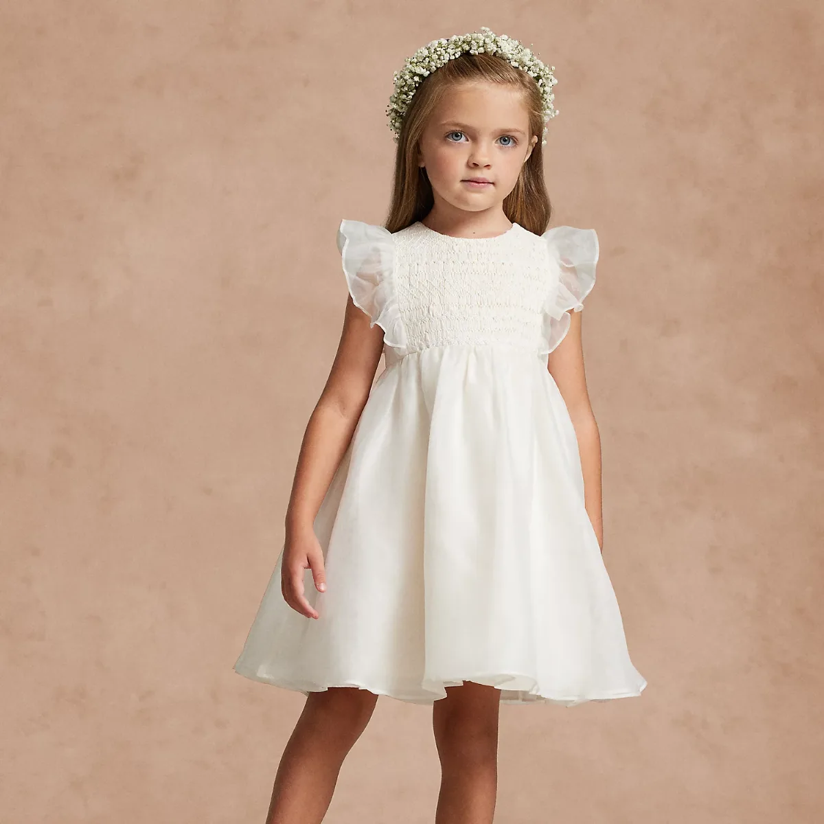 Smocked Silk Organza Dress by Ralph Lauren