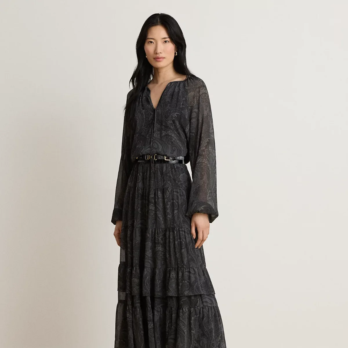 Paisley Crinkle Georgette Tiered Dress by Ralph Lauren