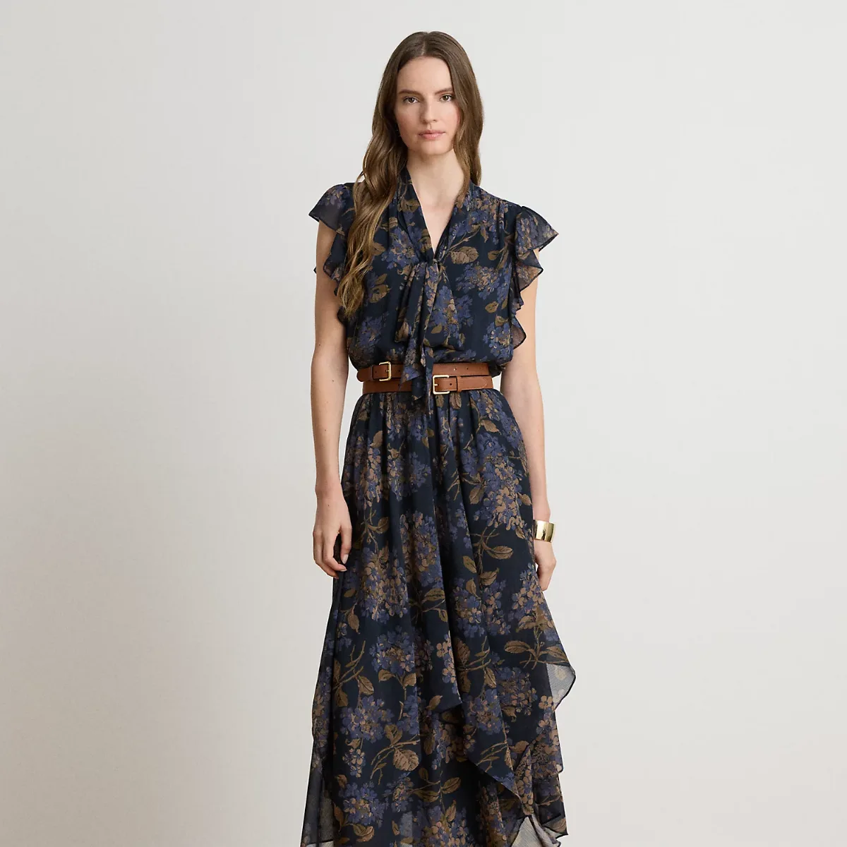 Floral Crinkle Georgette Tie-Neck Dress by Ralph Lauren