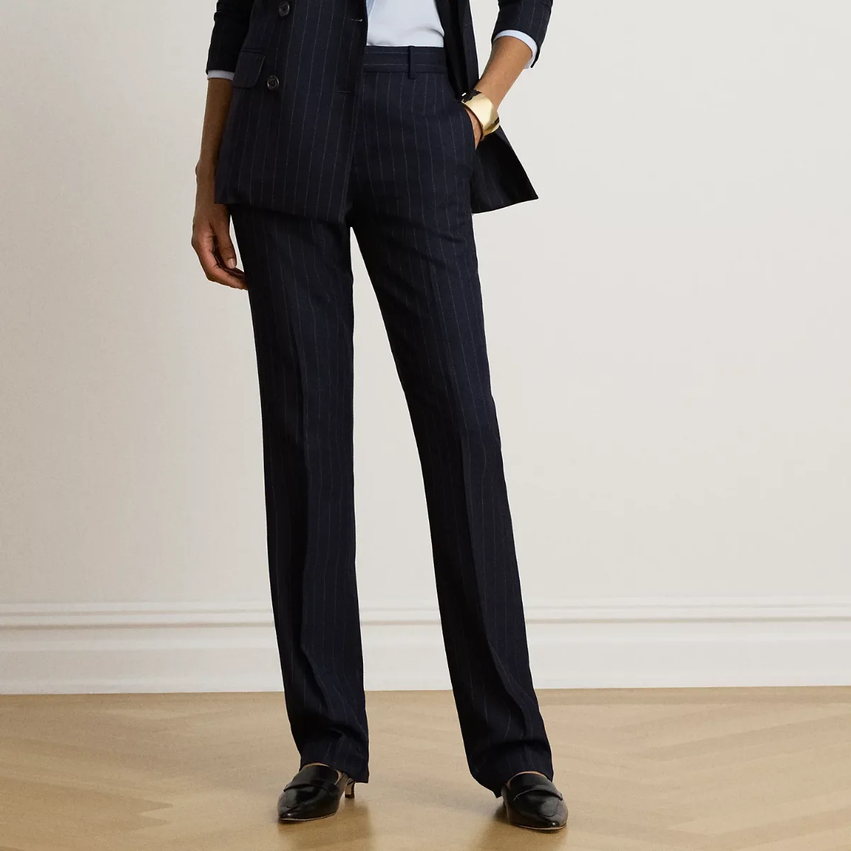 Pinstripe Wool-Blend Twill Straight Pant by Ralph Lauren