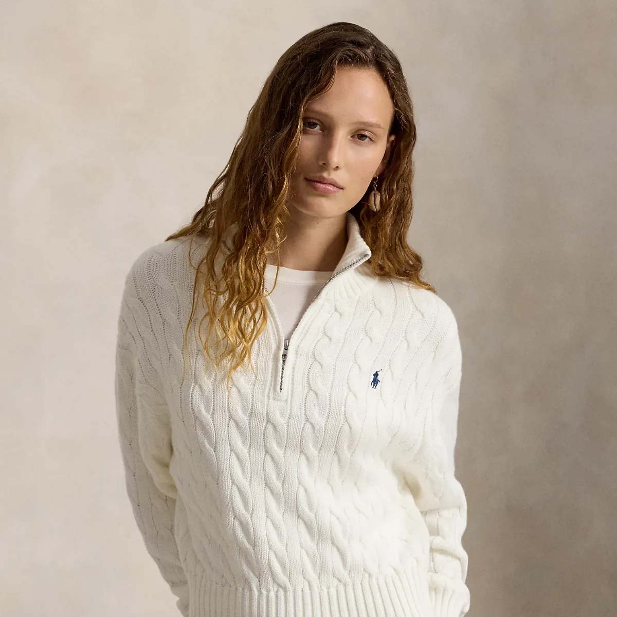 Cable-Knit Cotton Half-Zip Sweater