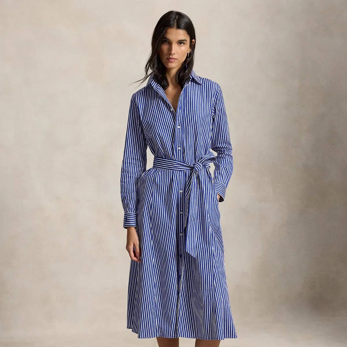 Belted Striped Cotton Shirtdress