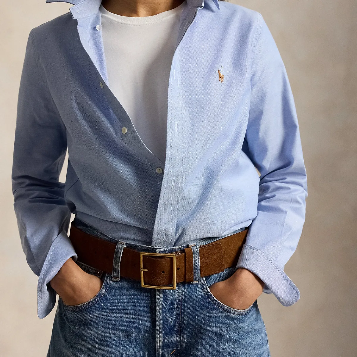 Square-Buckle Wide Suede Belt by Ralph Lauren